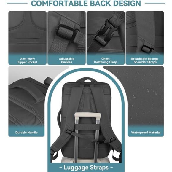 Travel Backpack, 50L Expandable Extra Large Laptop Backpack, Carry On Backpack - Picture 5 of 7